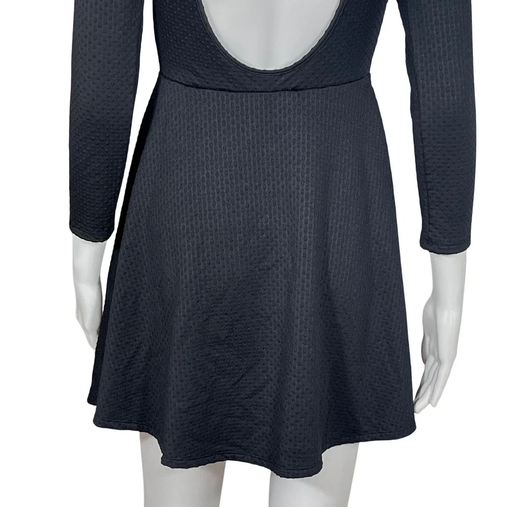 Free People Flirt n Flare Black Mock Neck Open Back Fit Flare Mini Dress Small P